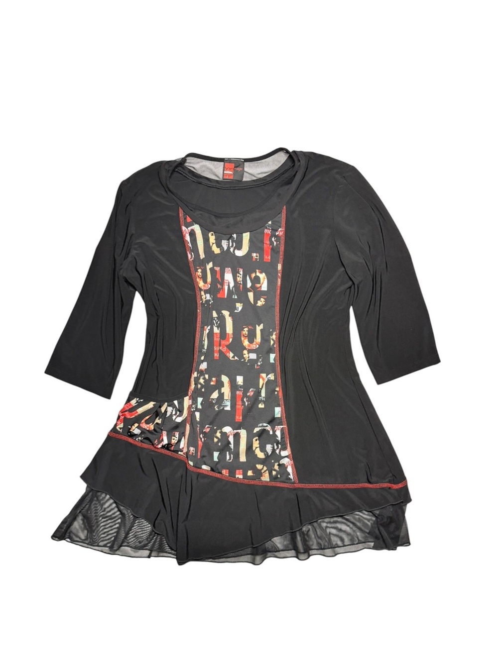 Vin Rouge Vintage Dress Black Newspaper Print